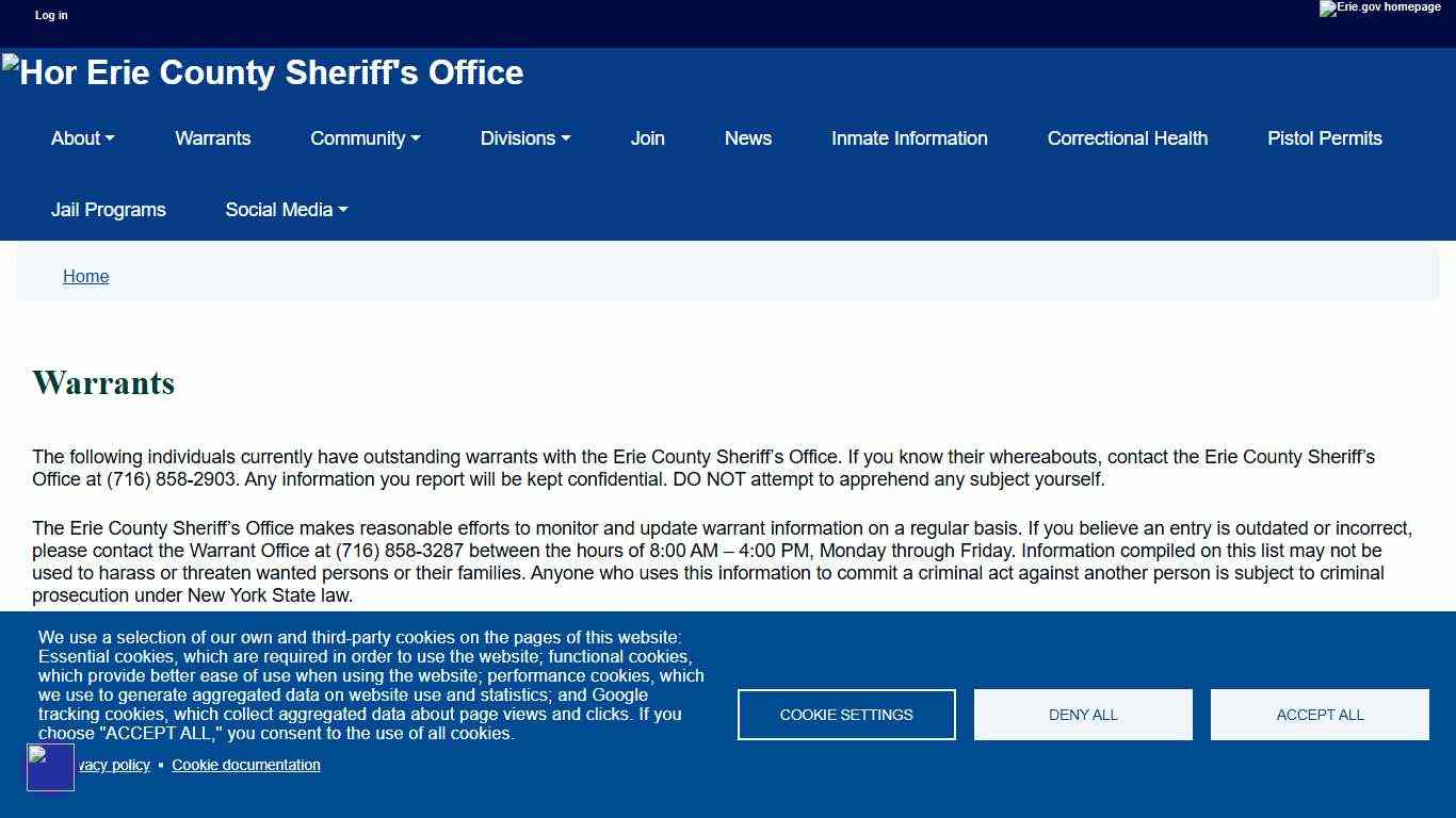 Warrants Erie County Sheriff's Office